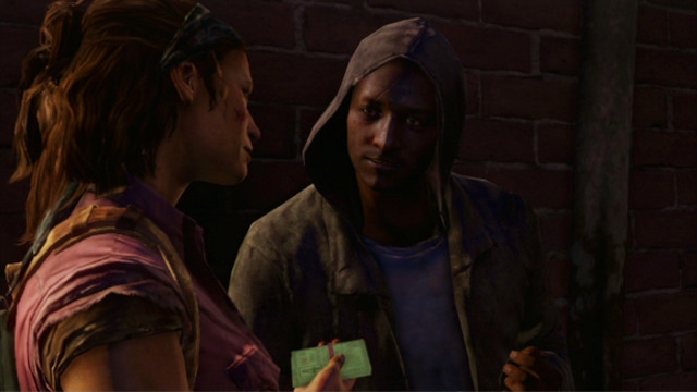 There, Tess will bribe the guard to obtain valuable information - The Slum (text & maps) | The Quarantine Zone | The Last of Us Walkthrough - The Quarantine Zone - The Last of Us Guide
