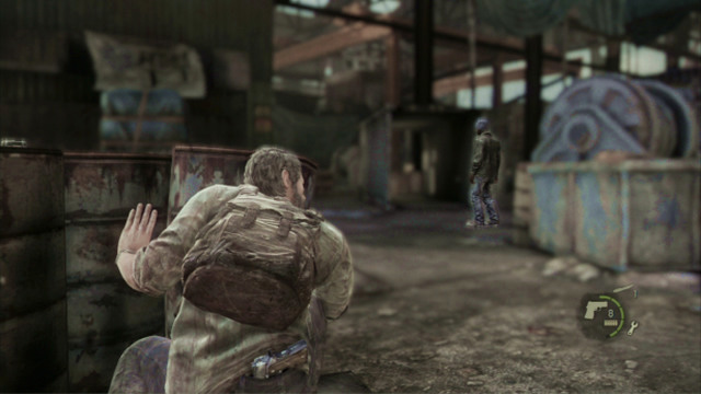 By using the blade that you have just obtained, kill the nearby bandit and eliminate the other enemy to the right, as quickly as possible - The Slum (text & maps) | The Quarantine Zone | The Last of Us Walkthrough - The Quarantine Zone - The Last of Us Guide