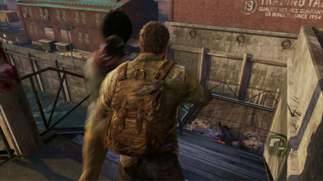 The last enemy is on the stairs ahead - The Cargo (text & map) | The Quarantine Zone | The Last of Us Walkthrough - The Quarantine Zone - The Last of Us Guide