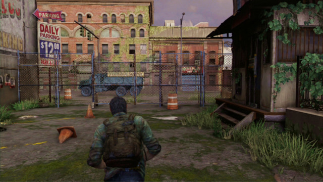 After a short cutscene, keep running ahead until you reach a high fence - The Cargo (text & map) | The Quarantine Zone | The Last of Us Walkthrough - The Quarantine Zone - The Last of Us Guide