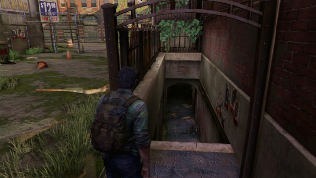 Then, you need to turn right and climb down the narrow staircase - The Cargo (text & map) | The Quarantine Zone | The Last of Us Walkthrough - The Quarantine Zone - The Last of Us Guide