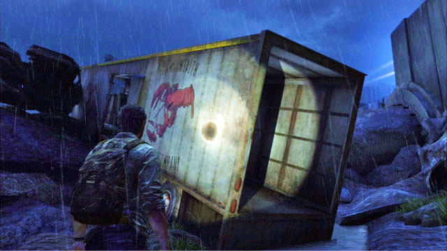 As soon as you reach the surface, go ahead and walk through an empty truck trailer - Outside | The Outskirts | The Last of Us Walkthrough - The Outskirts - The Last of Us Guide