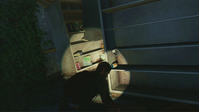 At the other side, on one of the shelves, there is a supplement that can be used to improve on Joels abilities - Downtown (text & maps) | The Outskirts | The Last of Us Walkthrough - The Outskirts - The Last of Us Guide