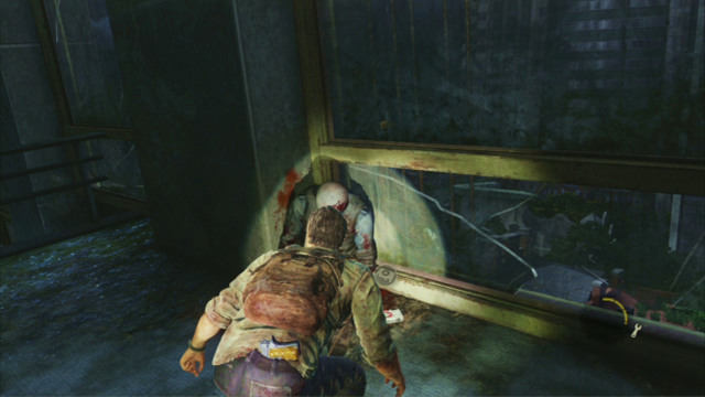 Climb onto the wall as soon as the infected turns away, and pick up the first-aid kit lying at the soldiers corpse - Downtown (text & maps) | The Outskirts | The Last of Us Walkthrough - The Outskirts - The Last of Us Guide