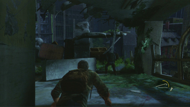 Right behind the corner, you will bump into the first enemy - Downtown (text & maps) | The Outskirts | The Last of Us Walkthrough - The Outskirts - The Last of Us Guide