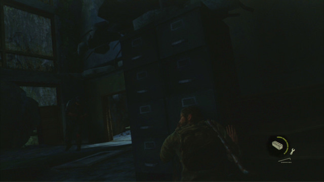 Leave the room and approach the hole that the monster walked through - Downtown (text & maps) | The Outskirts | The Last of Us Walkthrough - The Outskirts - The Last of Us Guide