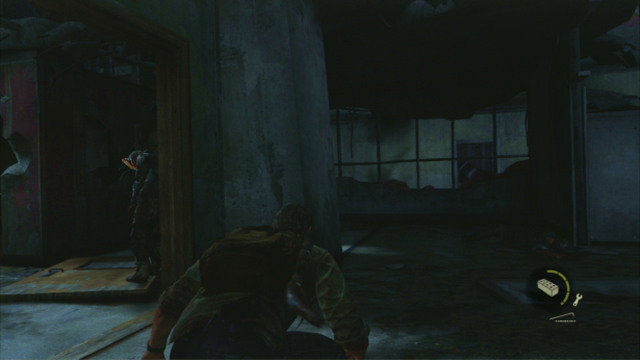 Now, the only ones remaining now are the clicker, and the runner circling around him - Downtown (text & maps) | The Outskirts | The Last of Us Walkthrough - The Outskirts - The Last of Us Guide