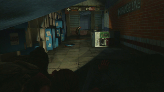 If you prefer to complete this chapter without getting into open fight, squeeze past, with your flashlight off, to the left because, the nearest clicker will go in the opposite direction - Downtown (text & maps) | The Outskirts | The Last of Us Walkthrough - The Outskirts - The Last of Us Guide