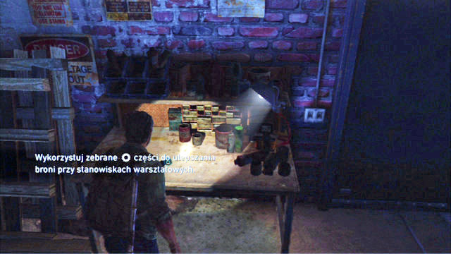 Inside, you will find a workbench, where you can upgrade your weapon with the spares that you obtained earlier - The Museum | The Outskirts | The Last of Us Walkthrough - The Outskirts - The Last of Us Guide
