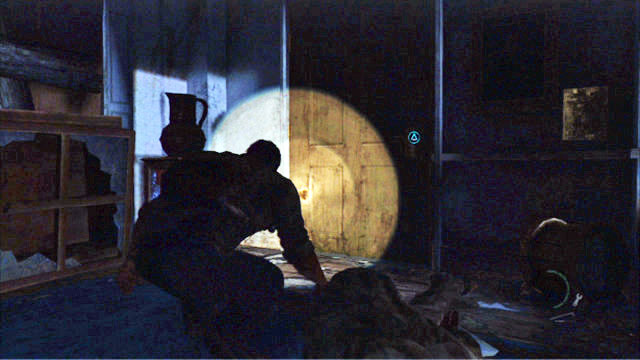 Once you climb up the stairs, turn your flashlight off and eliminate, silently, the enemy banging at the door - The Museum | The Outskirts | The Last of Us Walkthrough - The Outskirts - The Last of Us Guide