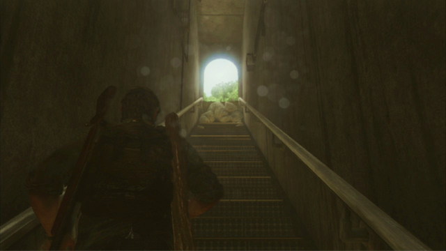 Climb up the ladder, and then dash into the open up the nearby stairs - The Capitol Building (text & maps) | The Outskirts | The Last of Us Walkthrough - The Outskirts - The Last of Us Guide