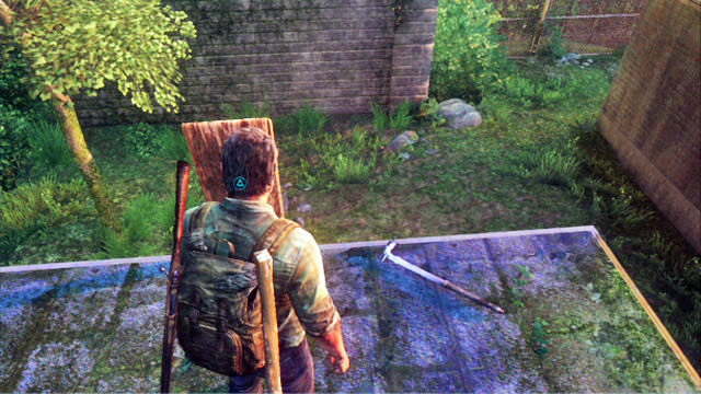 You can climb over the extension at the other side and pull the board to the roof - The Woods | Bills Town | The Last of Us Walkthrough - Bills Town - The Last of Us Guide