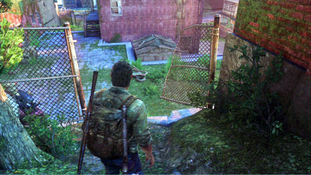 When you get onto the rooftop of the other building, jump down, take a few steps ahead and turn left - The Woods | Bills Town | The Last of Us Walkthrough - Bills Town - The Last of Us Guide