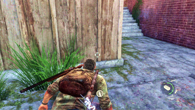 Squeeze through the hole and jump down from the low wall to the right - The Woods | Bills Town | The Last of Us Walkthrough - Bills Town - The Last of Us Guide