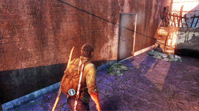 After you reach the end of the wall, turn left and explore thoroughly the building with the moving door - The Woods | Bills Town | The Last of Us Walkthrough - Bills Town - The Last of Us Guide