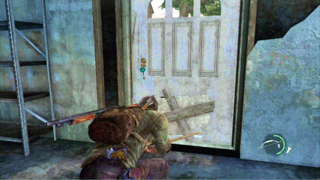 A bit further, there is a building and a door with a door with a pet flap in it - Graveyard | Bills Town | The Last of Us Walkthrough - Bills Town - The Last of Us Guide