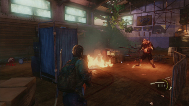 Take cover when they die, and try to hit the bloater with your Molotovs cocktail - High School Escape (text & map) | Bills Town | The Last of Us Walkthrough - Bills Town - The Last of Us Guide