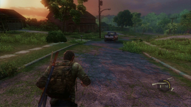 After the car rolls down the hill, you will have to run up to it and, after having driven away the enemies, jump onto the car (triangle) - High School Escape (text & map) | Bills Town | The Last of Us Walkthrough - Bills Town - The Last of Us Guide