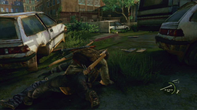 After you take cover, wait for the nearest enemy to stop and wake several steps while turned away from you - Alone and Forsaken (text & map) | Pittsburgh | The Last of Us Walkthrough - Pittsburgh - The Last of Us Guide