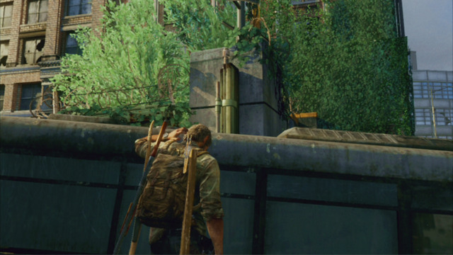 Once you have cleared the area, climb onto the car, and then onto the bus and jump over the fence - Alone and Forsaken (text & map) | Pittsburgh | The Last of Us Walkthrough - Pittsburgh - The Last of Us Guide