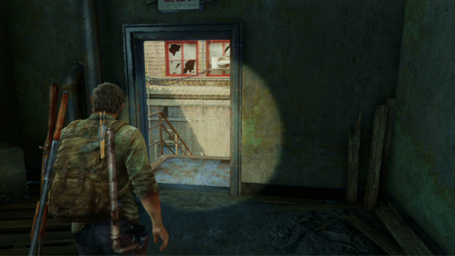 When you are done, walk into the fire escape behind the shop and go ahead - Alone and Forsaken (text & map) | Pittsburgh | The Last of Us Walkthrough - Pittsburgh - The Last of Us Guide