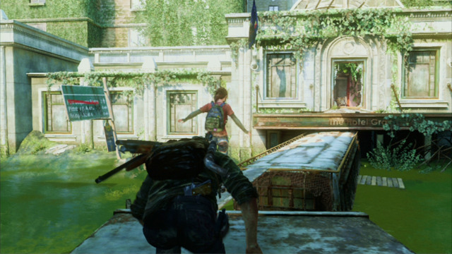 To get up there, swim through the flooded container to the left - Alone and Forsaken (text & map) | Pittsburgh | The Last of Us Walkthrough - Pittsburgh - The Last of Us Guide