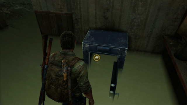 The safe is located downstairs in a small room, behind the counter - Hotel Lobby (text & maps) | Pittsburgh | The Last of Us Walkthrough - Pittsburgh - The Last of Us Guide