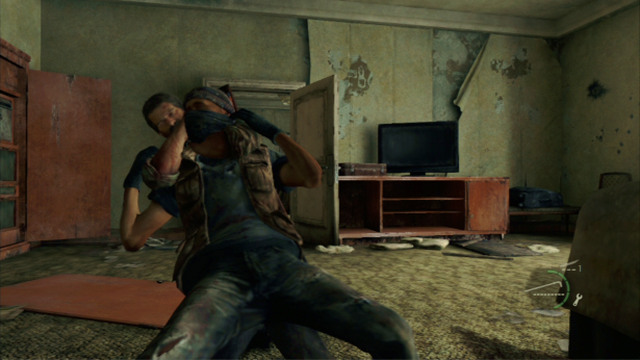 As soon as they split up, approach them from behind and strangle them - Hotel Lobby (text & maps) | Pittsburgh | The Last of Us Walkthrough - Pittsburgh - The Last of Us Guide