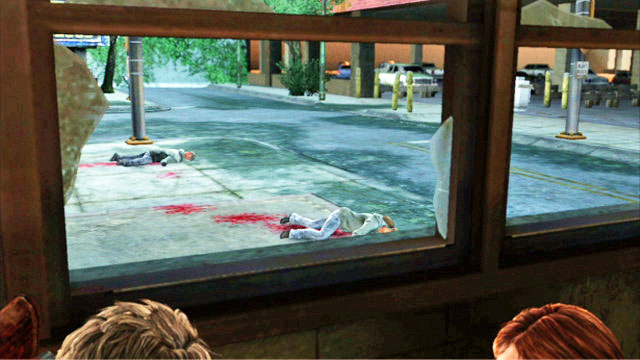 At the window you will witness a pair of refugees being murdered - Financial District | Pittsburgh | The Last of Us Walkthrough - Pittsburgh - The Last of Us Guide
