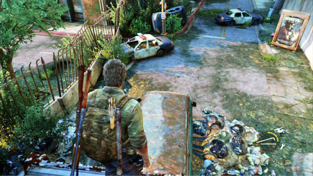 After the last of the enemies dies, search the rooms and jump down to the street level through the hole in the building - Financial District | Pittsburgh | The Last of Us Walkthrough - Pittsburgh - The Last of Us Guide