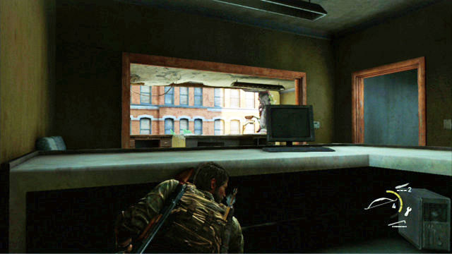 Once you go upstairs, take cover behind the table to the left - Financial District | Pittsburgh | The Last of Us Walkthrough - Pittsburgh - The Last of Us Guide
