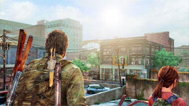 The girl will then slide the ladder down for you to climb onto - Financial District | Pittsburgh | The Last of Us Walkthrough - Pittsburgh - The Last of Us Guide