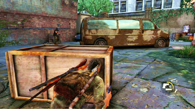 To eliminate them silently, wait for the enemy to the right to walk away and sneak over to the wall to the right - Escape the City | Pittsburgh | The Last of Us Walkthrough - Pittsburgh - The Last of Us Guide