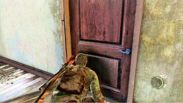 After you clear the area, go to the back of the building where the sniper is staying and enter though the door - Suburbs | The Suburbs | The Last of Us Walkthrough - The Suburbs - The Last of Us Guide