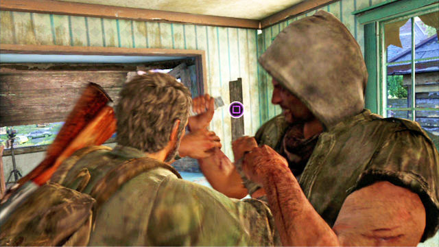 As soon as he attacks you, start tapping the square to counter his attack, and use the sniper rifle - Suburbs | The Suburbs | The Last of Us Walkthrough - The Suburbs - The Last of Us Guide