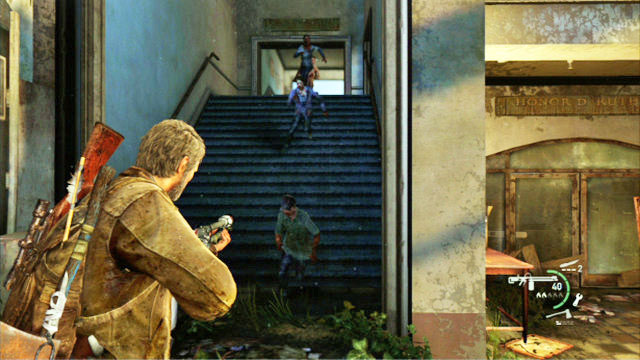 There is quite an army of mutants waiting there for you - Go Big Horns! | The University | The Last of Us Walkthrough - The University - The Last of Us Guide