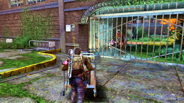 This way you will make it possible for you and Ellie to ride through - Go Big Horns! | The University | The Last of Us Walkthrough - The University - The Last of Us Guide