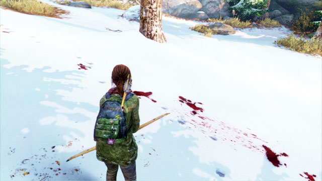 The wounded animal will leave behind not only hoof prints, but also blood stains - The Hunt | Lakeside Resort | The Last of Us Walkthrough - Lakeside Resort - The Last of Us Guide
