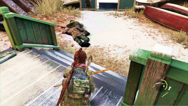 The next enemy will be standing at the entrance to the building, and another two, to the right of the house - The Hunt | Lakeside Resort | The Last of Us Walkthrough - Lakeside Resort - The Last of Us Guide