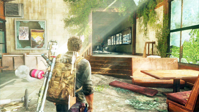 Lean the ladder against the wall and follow the girl - Highway Exit | Bus Depot | The Last of Us Walkthrough - Bus Depot - The Last of Us Guide
