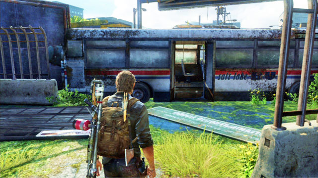Once you are done with the tents, go to the right edge of this location and walk through the destroyed bus - Highway Exit | Bus Depot | The Last of Us Walkthrough - Bus Depot - The Last of Us Guide