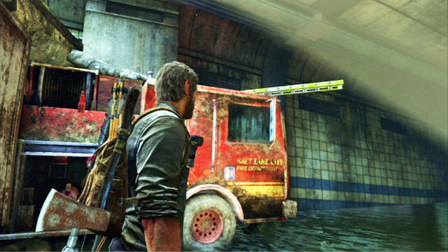 Keep running ahead until you reach a fire truck - Underground Tunnel (text & map) | Bus Depot | The Last of Us Walkthrough - Bus Depot - The Last of Us Guide