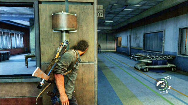 After you start this chapter, crouch and walk through the window to the left - The Hospital (text & map) | The Firefly Lab | The Last of Us Walkthrough - The Firefly Lab - The Last of Us Guide