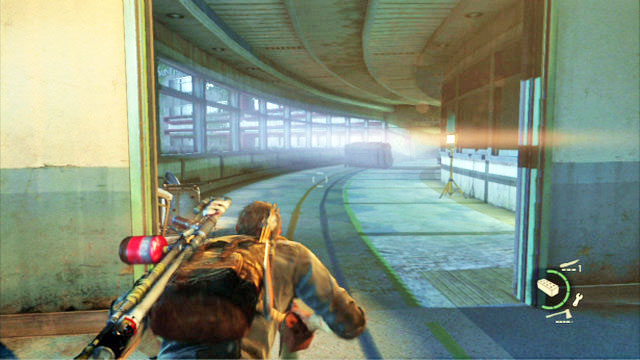 Avoid the light from another pair of soldiers and go ahead, up until the long passageway between the hospital sections - The Hospital (text & map) | The Firefly Lab | The Last of Us Walkthrough - The Firefly Lab - The Last of Us Guide