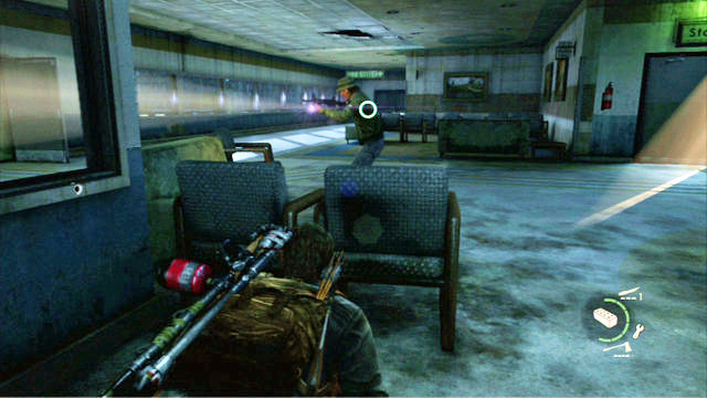 As soon as the soldiers run away, walk out of your hiding place and go ahead - The Hospital (text & map) | The Firefly Lab | The Last of Us Walkthrough - The Firefly Lab - The Last of Us Guide