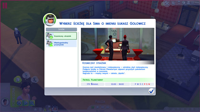 After you meet the requirements for the next promotion, towards the end of the career, you need to choose either the Space Ranger (A), or the Interstellar Smuggler (B) - The Sims 4: Astronaut - promotion, working hours, earnings - Careers / jobs tracks - Sims 4 Guide