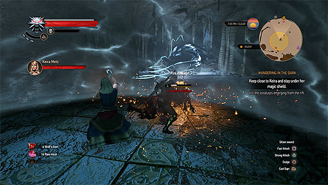 Try to avoid walking outside the magic cover, otherwise you will quickly lose your health - Wandering in the Dark - main quest - Midcopse - The Witcher 3 Wild Hunt Guide & Walkthrough