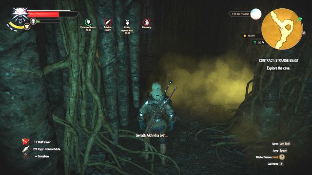 Watch out for poisonous fumes. Try to run through them as quickly as possible. - Witcher contracts in Hindarsfjall - Hindarsfjall - The Witcher 3: Wild Hunt Game Guide & Walkthrough