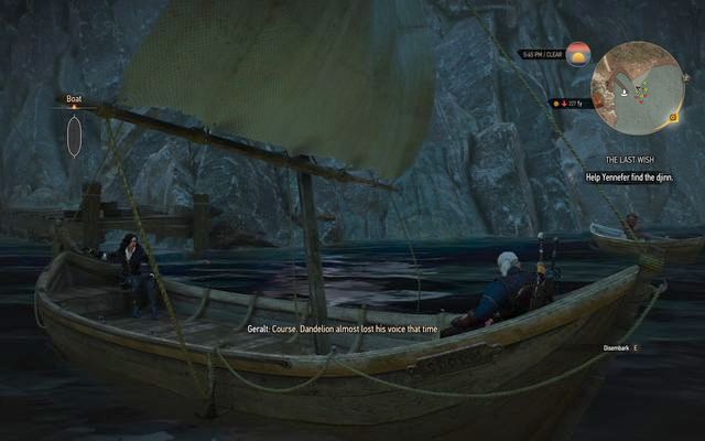 Sit in the boat and swim with the sorceress - Side quests in Kaer Trolde - Kaer Trolde - The Witcher 3 Wild Hunt Guide & Walkthrough