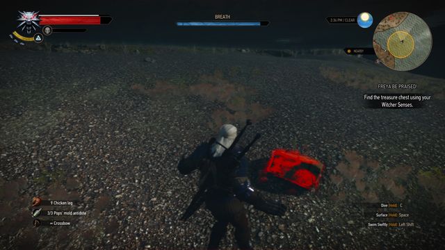 The treasure is lying at the bottom of a small lake. - Treasure hunt in Kaer Muire - Kaer Muire - The Witcher 3 Wild Hunt Guide & Walkthrough